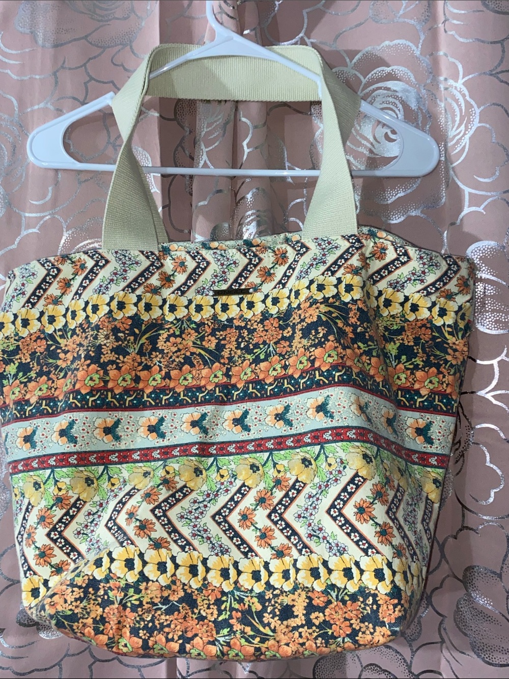 O'Neill Boho Canvas Floral Tote Bag Chevron Stripe Shoulder Beach Bag